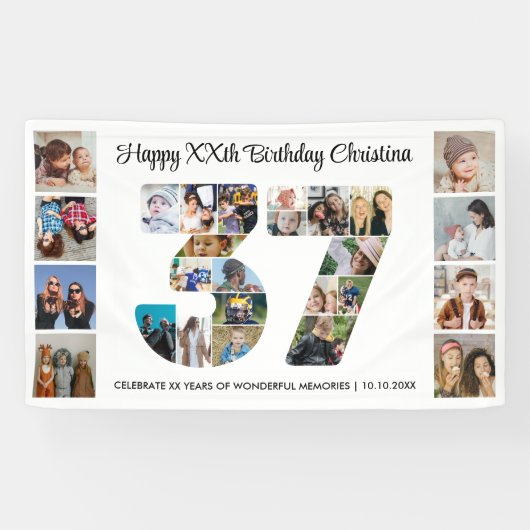 37歳の誕生日パーティーナンバー37フォトコラージュ 横断幕 (横)