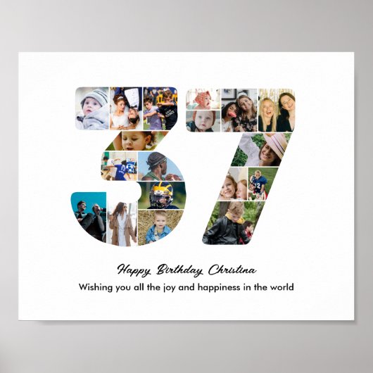 37歳の誕生日パーティー 数字37 フォトコラージュ ポスター (正面)
