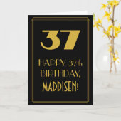 37歳の誕生日 ～アートデコ風デザイン「37」＆名前 カード (黄色い花)