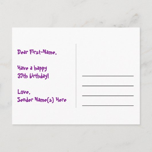 37歳の誕生日:楽しいスターパターン、虹37、名前 ポストカード (裏面)