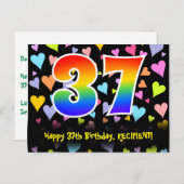 37歳の誕生日：楽しいハート柄、虹37 ポストカード (正面/裏面)