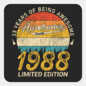 37歳1988レトロ37素晴らし番目の誕生日 スクエアシール (正面)