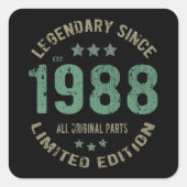 37歳1988年伝説37番目の誕生日ギフト スクエアシール (正面)