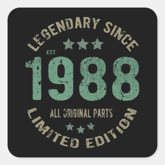 37歳1988年伝説37番目の誕生日ギフト スクエアシール (正面)