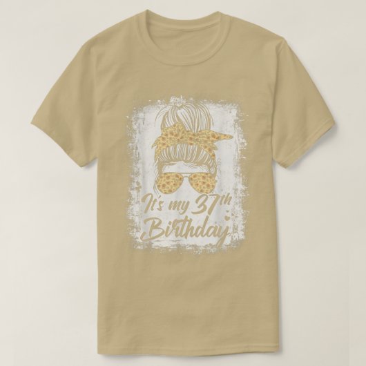37歳Messy Bun Leopard私の37歳の誕生日 Tシャツ (デザイン正面)