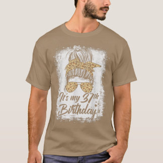 37歳Messy Bun Leopard私の37歳の誕生日 Tシャツ