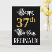 37番目の誕生日:ファンシースクリプト、フェイク金ゴールド・ルック、名前 カード (黄色い花)