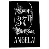 37番目の誕生日: ファンシー、スクリプエレガントト+名前をカスタムする ミディアムペーパーバッグ (正面)