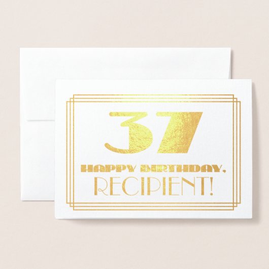 37番目の誕生日、名前+アールデコインスパイア「37」を見る 箔カード (封筒付き正面)