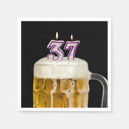 37誕生日ビールオンブラック スタンダードカクテルナプキン (正面)