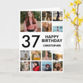 37誕生日フォトコラージュ13フォト白黒 カード (黄色い花)