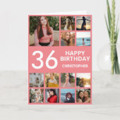 37誕生日フォトコラージュ13写真ピンク&ホワイト カード (正面)