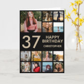 37誕生日フォトコラージュ13枚フォトブラック&金ゴールド カード (黄色い花)