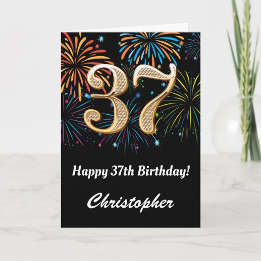 37誕生日レインボー花火ブラック&金ゴールド カード (正面)