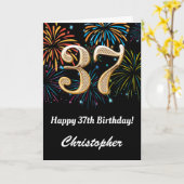 37誕生日レインボー花火ブラック&金ゴールド カード (黄色い花)
