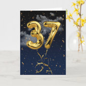 37誕生日金箔バルーンおよび紙吹雪カード カード (黄色い花)