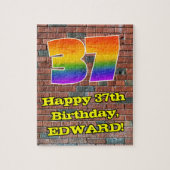 37誕生日:おもしろいグラフィティインスパイアレインボー37 ジグソーパズル (縦)