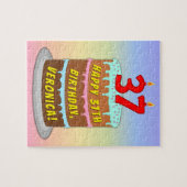 37誕生日:おもしろいケーキとキャンドル+名前をカスタムする ジグソーパズル (横)