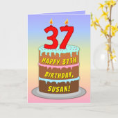 37誕生日—おもしろいケーキ&キャンドル、名前をカスタムする付き カード (黄色い花)