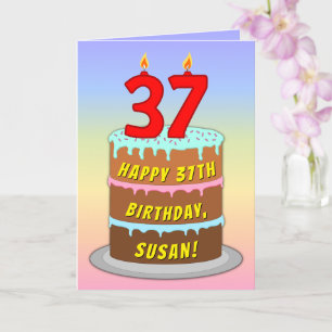 37誕生日—おもしろいケーキ&キャンドル、名前をカスタムする付き カード