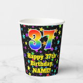 37誕生日:おもしろい星パターンと虹37 紙コップ (裏面)