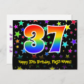 37誕生日:おもしろい星パターン，虹37，名前 ポストカード (正面/裏面)
