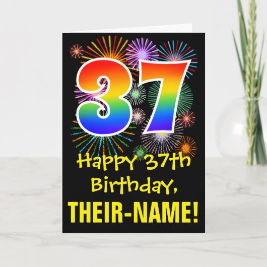 37誕生日:おもしろい花火パターン+虹37 カード (正面)