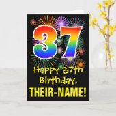 37誕生日:おもしろい花火パターン+虹37 カード (黄色い花)