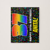 37誕生日:おもしろい、カラフル音楽シンボル、「37」 ジグソーパズル (縦)