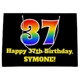 37誕生日~おもしろい, カラフル, 鮮やか, Rainbow 37 ラージペーパーバッグ