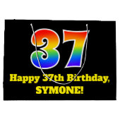 37誕生日～おもしろい, カラフル, 鮮やか, Rainbow 37 ラージペーパーバッグ (裏面)