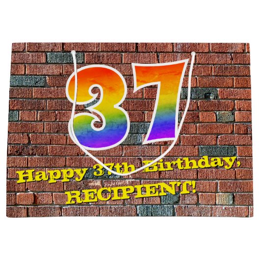 37誕生日:おもしろい、グラフィティインスパイアレインボーー# 37 ラージペーパーバッグ (正面)