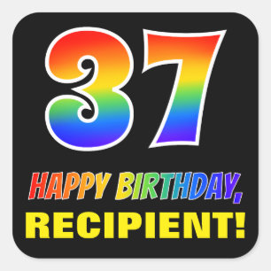 37誕生日:はっきりした,おもしろい,シンプルレインボー37 スクエアシール