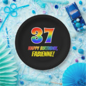 37誕生日:はっきりした,おもしろい,シンプル虹， 37 ペーパープレート (パーティー)