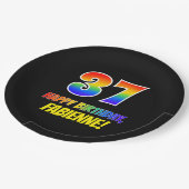 37誕生日:はっきりした,おもしろい,シンプル虹， 37 ペーパープレート (アングル)