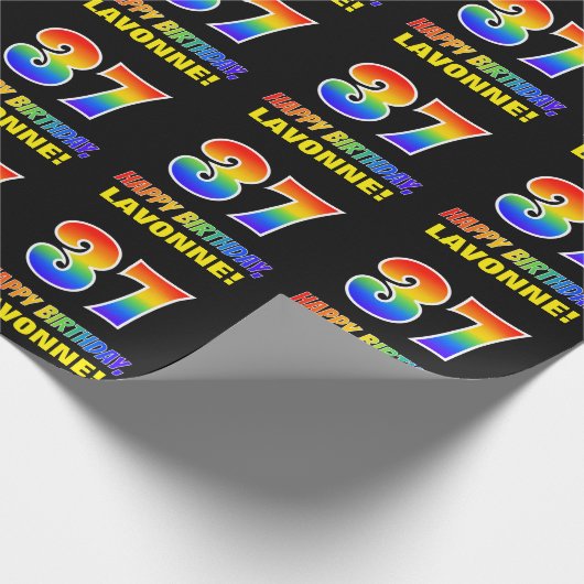 37誕生日:はっきりした,おもしろい,シンプル虹, 37 ラッピングペーパー (角)