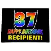 37誕生日:はっきりした,おもしろい,シンプル虹， 37 ラージペーパーバッグ (正面)