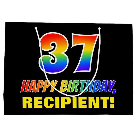 37誕生日:はっきりした,おもしろい,シンプル虹， 37 ラージペーパーバッグ (裏面)