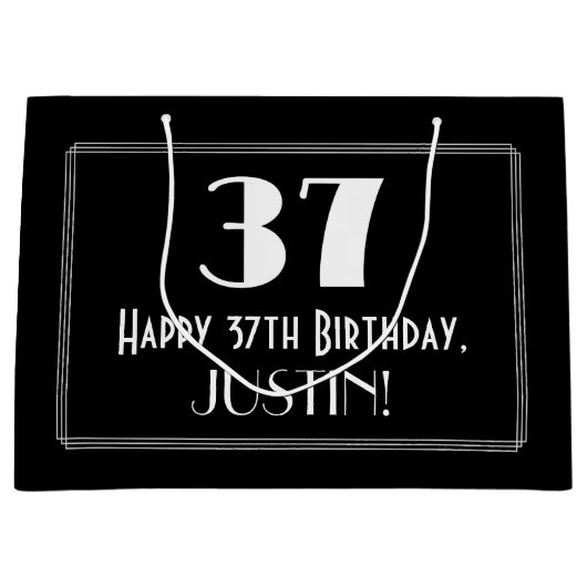 37誕生日:アールデコインスパイアスタイル「37」、名前 ラージペーパーバッグ (正面)