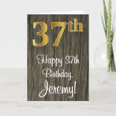 37誕生日:エレガントフェイク金ゴールドルック#,フェイク Wood カード (正面)