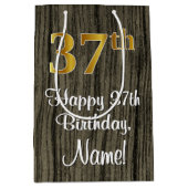 37誕生日:エレガントフェイク金ゴールドルック#,フェイク Wood ミディアムペーパーバッグ (正面)