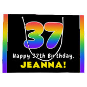 37誕生日:カラフルレインボー# 37、名前をカスタムする ラージペーパーバッグ (裏面)