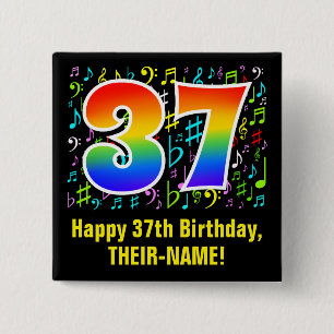 37誕生日:カラフル音楽シンボル、レインボー37 缶バッジ