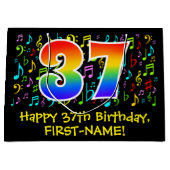 37誕生日-カラフル音楽シンボル, Rainbow 37 ラージペーパーバッグ (正面)