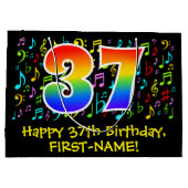 37誕生日-カラフル音楽シンボル, Rainbow 37 ラージペーパーバッグ (裏面)