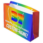 37誕生日: カラフル、おもしろいレインボーパターン# 37 ラージペーパーバッグ (裏面アングル)