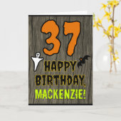 37誕生日:ハロウィ不気味ーンテーマ、名前をカスタムする カード (黄色い花)