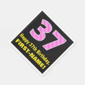 37誕生日:ピンクストライプのハートと37" +名前 スタンダードランチョンナプキン (角)