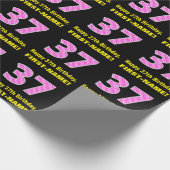 37誕生日：ピンクストライプのハートと37" +名前 ラッピングペーパー (角)