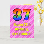 37誕生日:ピンクストライプのハート、レインボー# 37 カード (黄色い花)